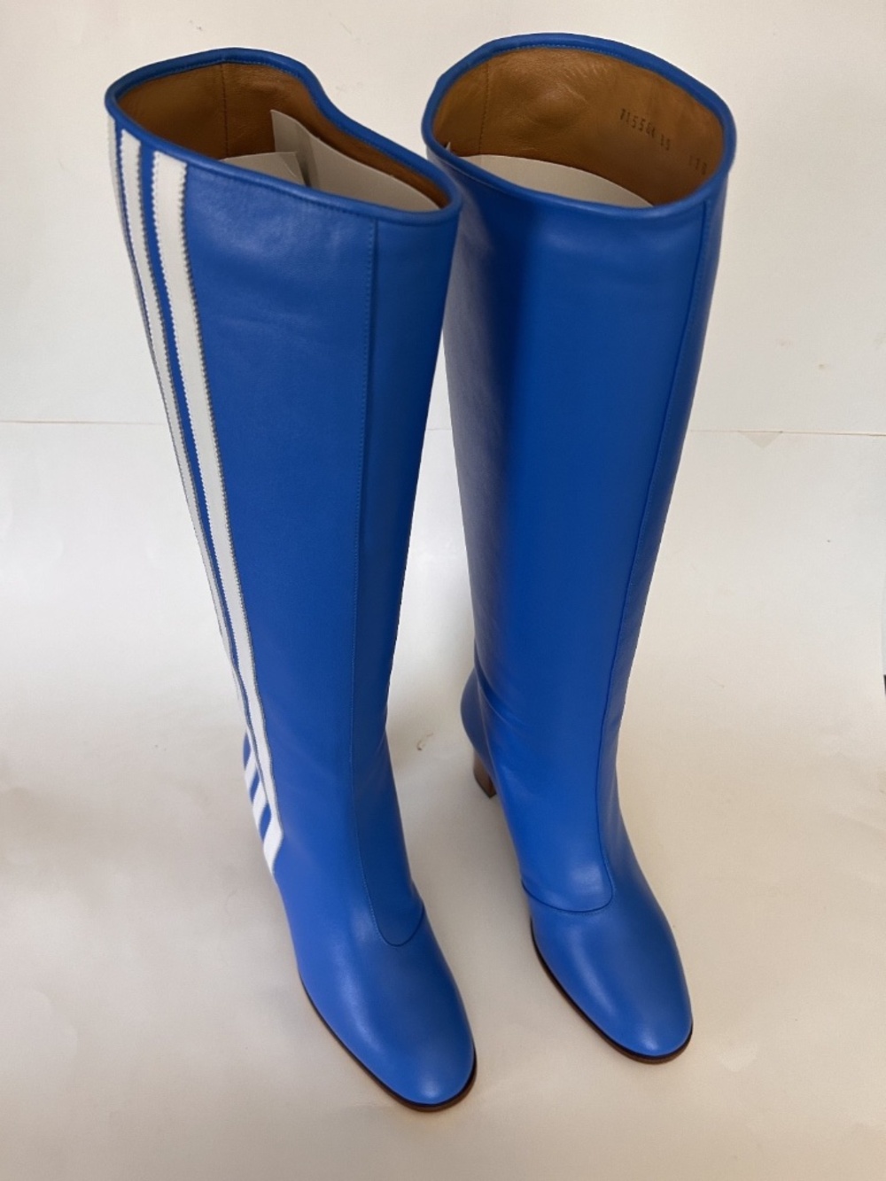 GUCCI x Adidas Blue Leather 73Mm Knee High Stripe Boots Size 9 NIB 715584 - Picture 2 of 9